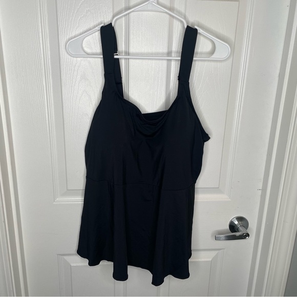Lands' End Plus Size Adjustable Scoop Neck Flutter Tankini Top Black 2X 20W/22W - Picture 2 of 8